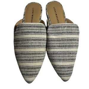 Lucky Brand Women Striped Pointed Toe Mule Flats Shoes Cream Black Size 10
